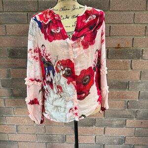 White House Black Market Vibrant Floral Blouse Size Small